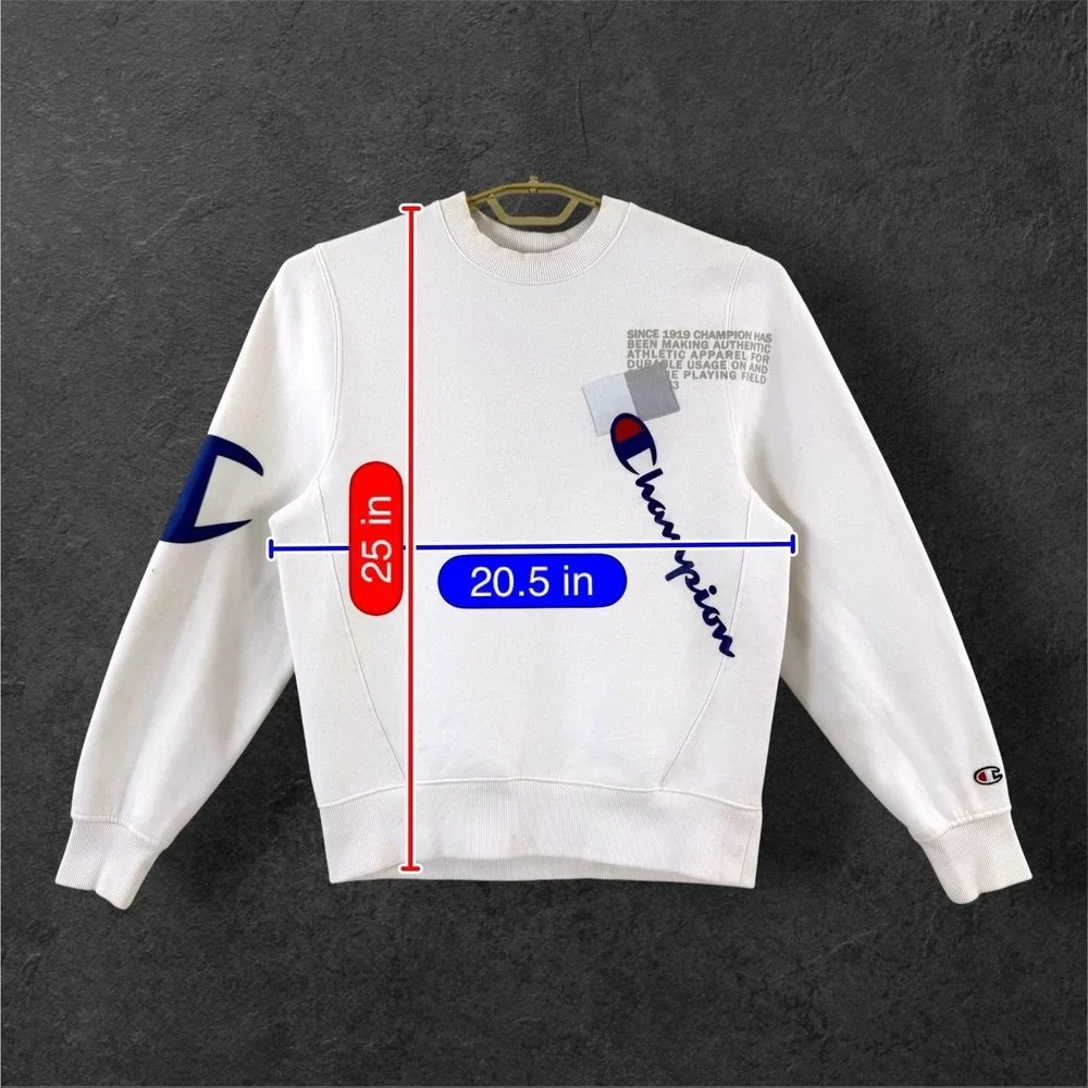 Champion Sweatshirt Mens S White Big Logo‎ Script Crewneck Fleece Pullover